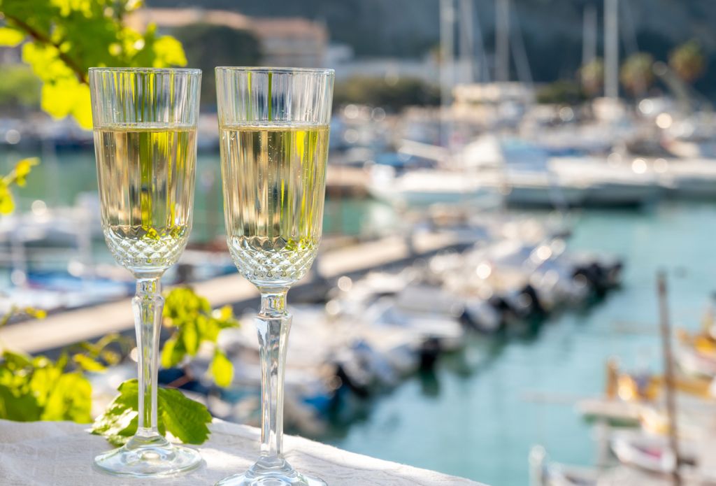 French Champagne at old harbour of Cassis, Provence